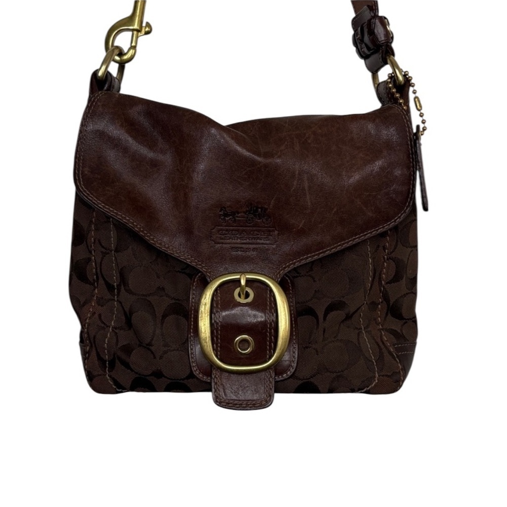 Vintage Coach Signature Bleecker Brown Leather Canvas Bag 11434 BLEMISH